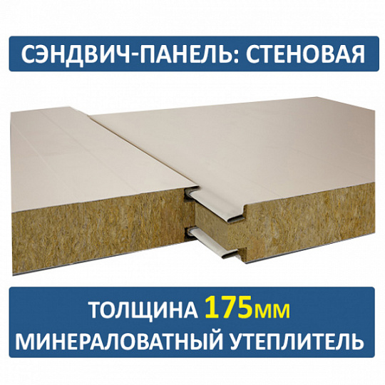 Сэндвич-панель трехслойная с минеральной ватой толщиной 175мм